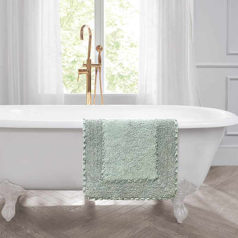 Laura Ashley Ruffle 100% Cotton Bath Rugs, Sage Green, Single - 17"W x 24"L