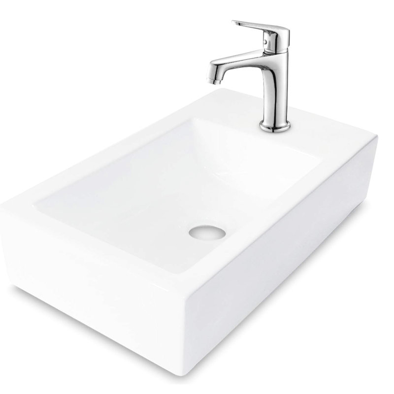 Lavabo de salle de bain en céramique 18 x 10 pouces - fixation murale, blanc, teinté, charmant design fonctionnel