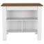 Îlot de cuisine, table de cuisine H 35 po, quatre pieds, trois tablettes de rangement ouvertes, blanc / noyer