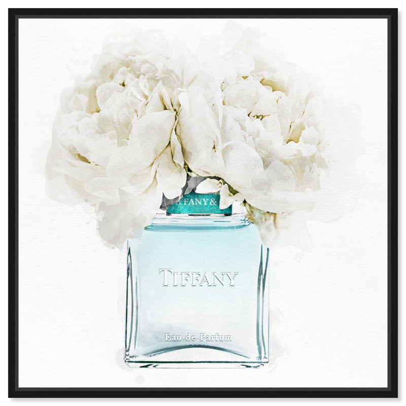 «Dawn Morning Bouquet Aquamarine Perfume», impression sur toile, Cadre en plastique doré, H 24 po x l 24 po, Bois noir