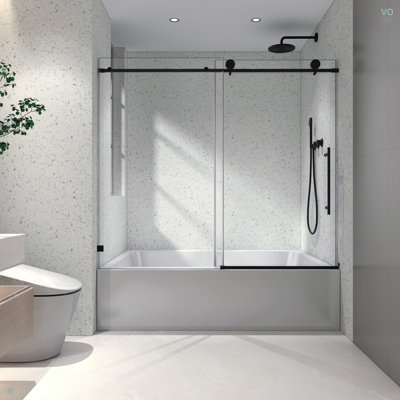 6063 Frameless One Fixed And One Shifted Shower Door, 70MM 304 Stainless Steel Large Pulleys With Adjustable Soft Closing Function,With Nano Easy Cleaning,Stick Explosion-Proof Menbrance