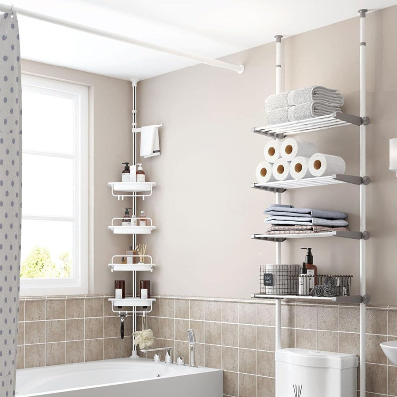 Serviteur de douche à barre de tension Lenaik, Blanc, H 155,98 po x l 107,99 po x P 19,8 po