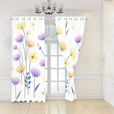 2 pièces de rideaux occultants à imprimé floral, rideaux de fenêtre à motif botanique, panneaux de rideaux à œillets obscurcissants pour le salon, la chambre à coucher, la cuisine, la décoration intérieure