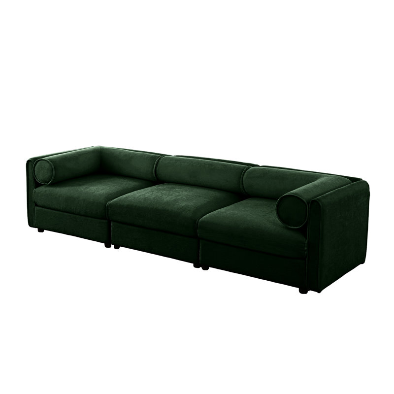 Luxueux chenille 3 avec rangement: canapé en tissu, supports ergonomiques et cachés, Vert