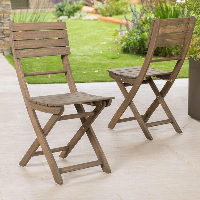 Outdoor Acacia Wood Folding Dining Chair, Gray