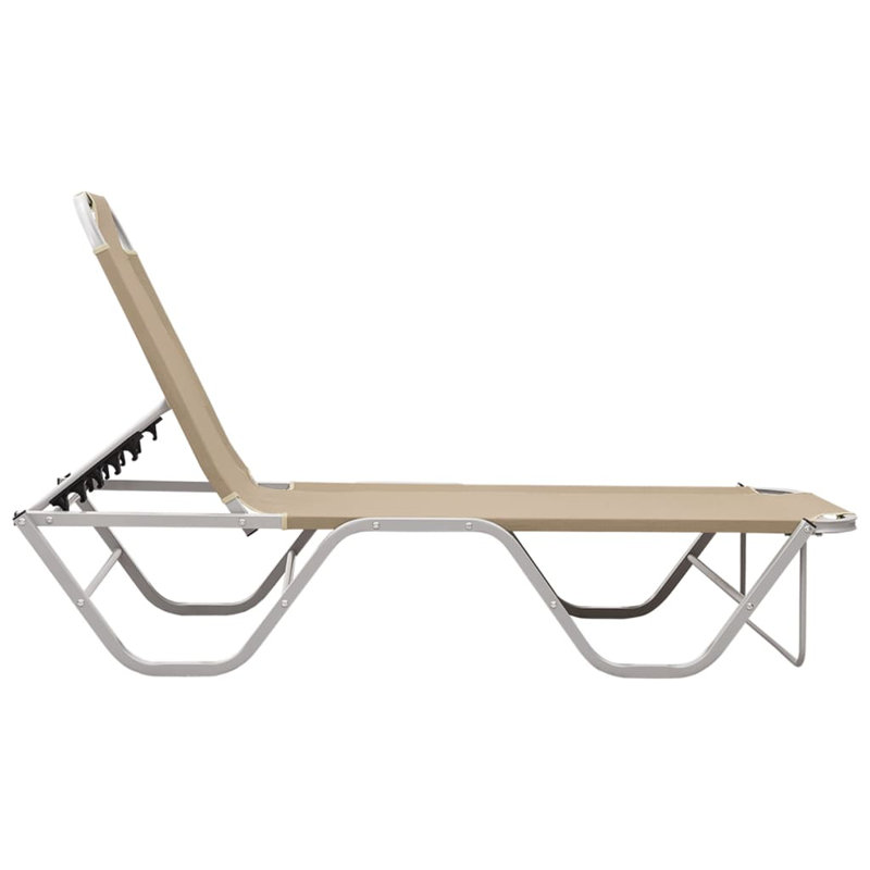 Cream and Silver Adjustable Textilene Chaise Lounger with Arms