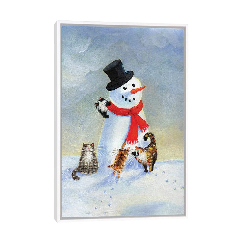 « Snow Cats » par Kim Haskins, reproduction d’art, Toile blanche encadrée, Pas de tapis, H 40 po x l 26 po x P 1,5 po