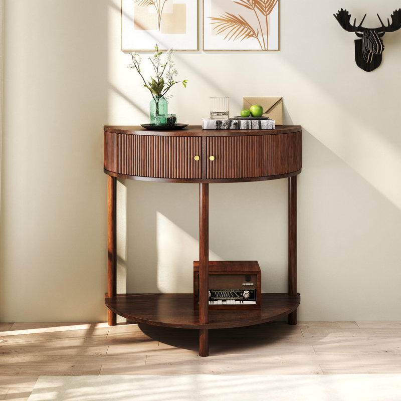 Louie Half-Moon Console Table with 2 Doors and Bottom Shelf