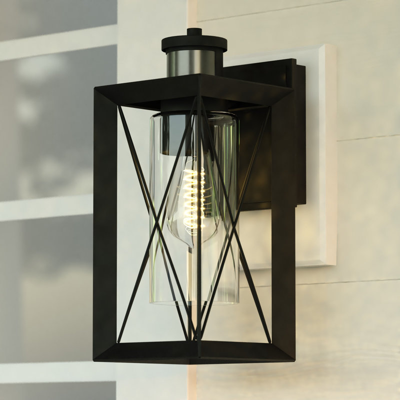 Mabry Matte Black Motion Sensor Dusk To Dawn Outdoor Wall Light Transitional Clear Glass
