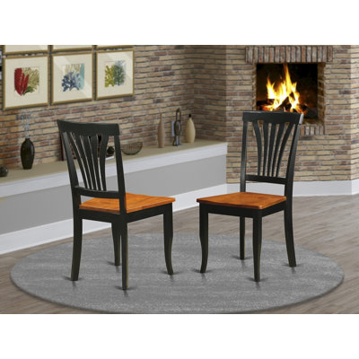 Avon Dining Room Chairs - Slat Back Solid Wood Seat Chairs, Set of 2, Black & Cherry