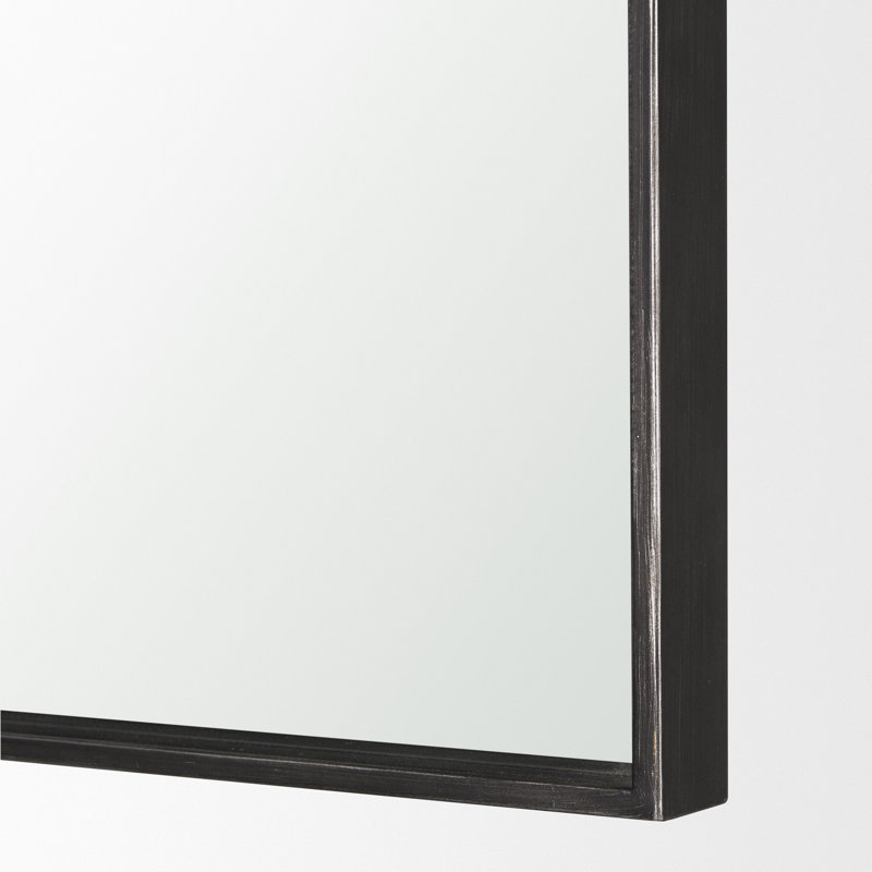 Timon Square Mirror With An Arched Brushed Black Metal Frame., Black