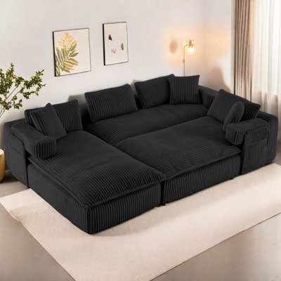 Canapé modulaire surdimensionné en U de 149 po de 149 po, siège profond, sans assemblage, 6 sièges, velours côtelé