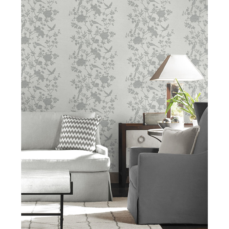 Floral Grass Cloth Wallpaper Roll, Gray Wave