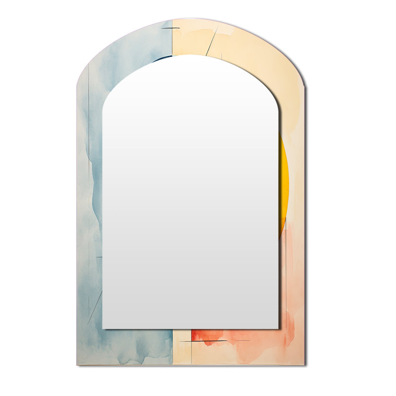 Cubic soft colors tiles V - Geometric Arch Decorative Wall Mirror, Modern Asymmetrical Mirror, Printed Metal Art, 43" x 33"