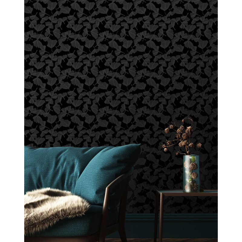Rouleau de papier peint L 33 pi x l 20,5 po Yuki Osada Ginko II, Noir