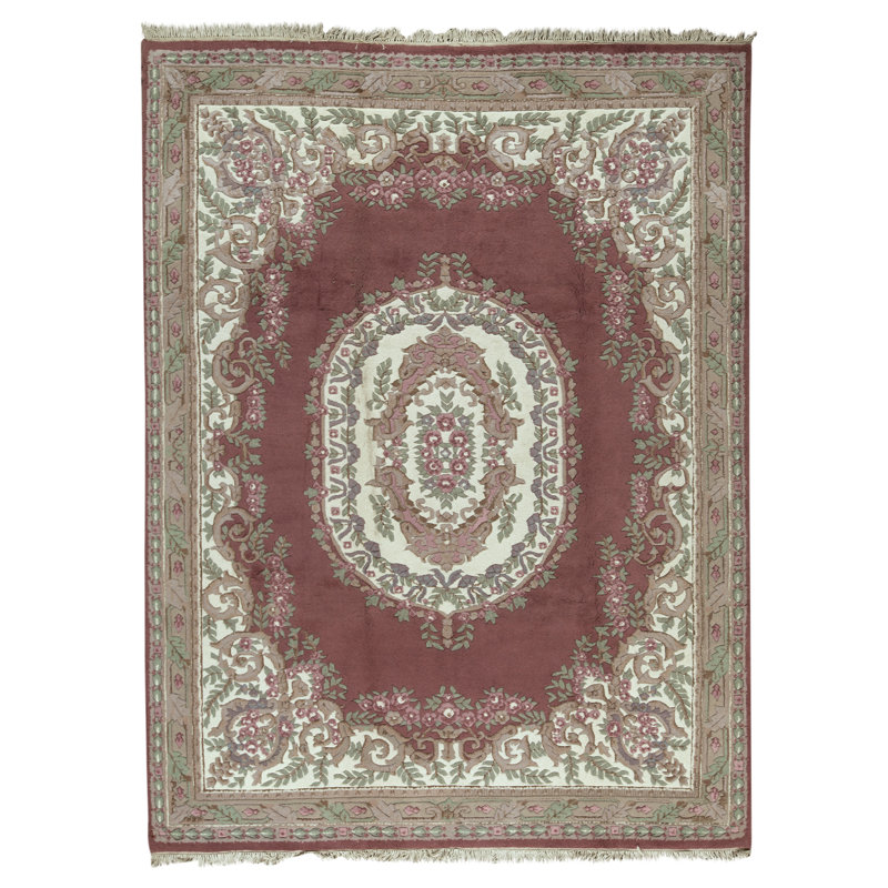Tapis rose et ivoire noué à la main de haute qualité