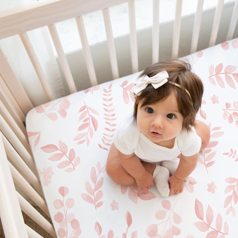 Drap-housse pour lit de bébé Botanical Blush Pink par Sweet Jojo Designs