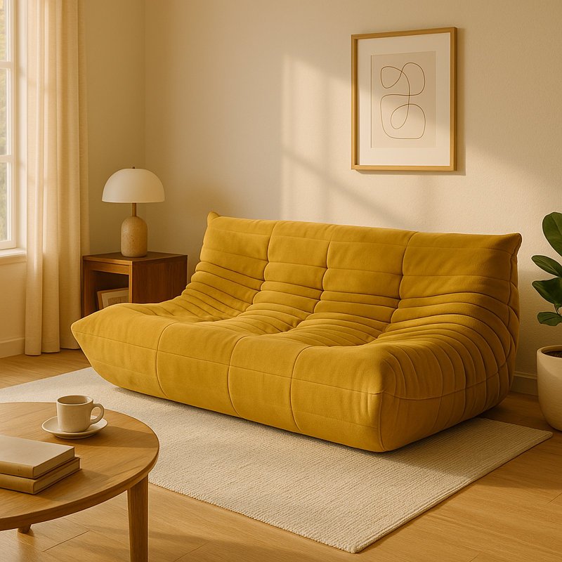 Fauteuil à billes 3 places sans accoudoirs, Microfibre / microsuède jaune