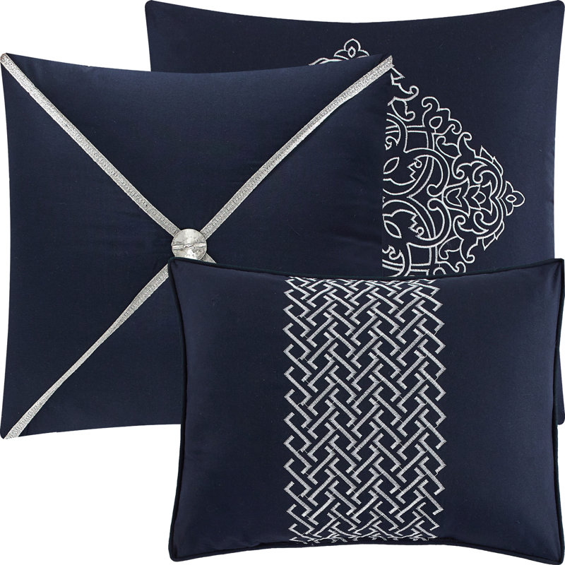 Ensemble d'édredon traditionnel 7 pièces Kelly, Grand, Bleu marine