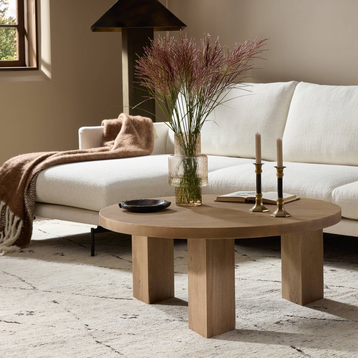 Siham Solid Wood Single Coffee Table, Light Brushed, 16" H x 48" L x 48" W