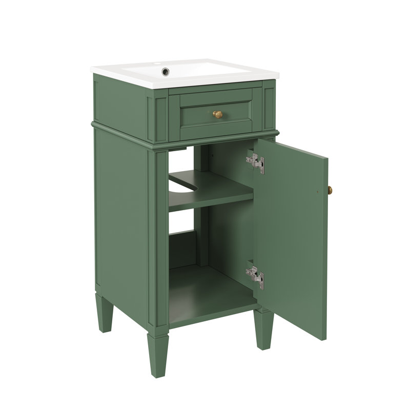 Meuble-lavabo autoportant de 16 pouces avec lavabo en céramique, design moderne français en vert