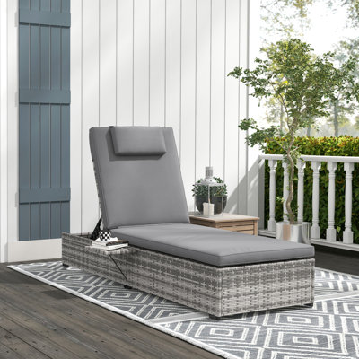 Adreyona Rattan Sun Lounger 5-Level Reclining 120kg Weight Capacity Grey