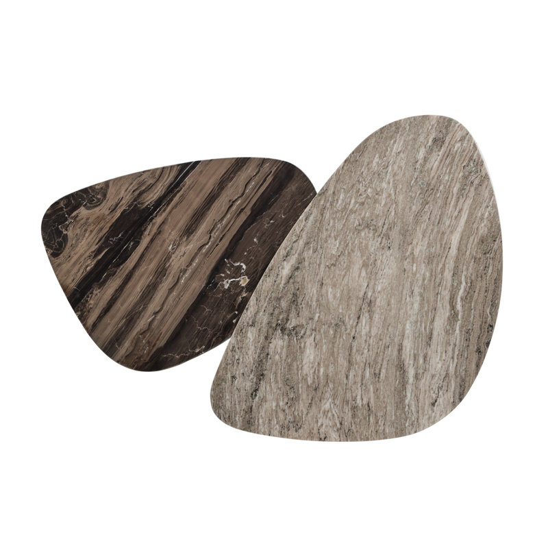 Zion Coffee Table Set-Antique White Marble, Antique White Marble/Rocky Brown Marble, White/Brown