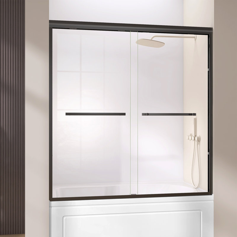 56 To 60 In. W X 60 In. H Double Sliding Shower Door In Brushed Matte Black Bypass Alcove Shower Door With Clear Glass