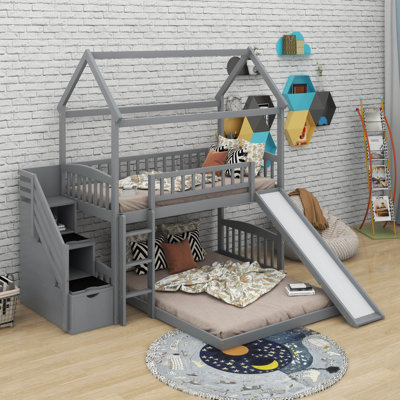 Twin Over Full Bunk Bed With Slide, House Bed With Slide