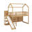 Twin Size Wood House Loft Bed With Slide,Shelves And Light-1447024026