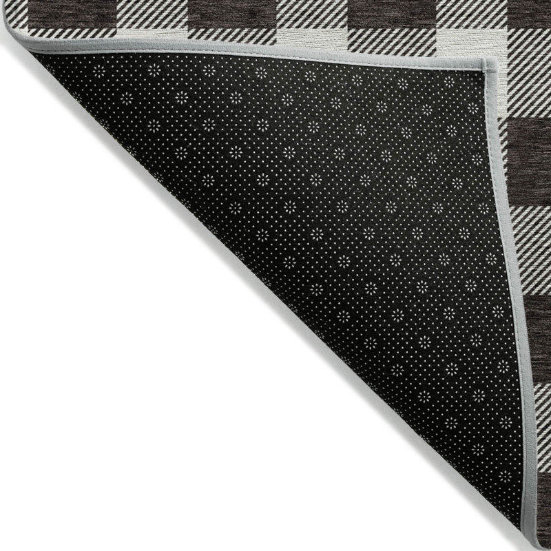 3' X 5' Black And Gray Plaid Washable Indoor Outdoor Area Rug