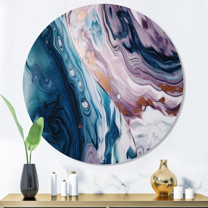 Marbre massif uni - art abstrait rond en marbre sur métal, H 36 po x l 36 po x P 1 po