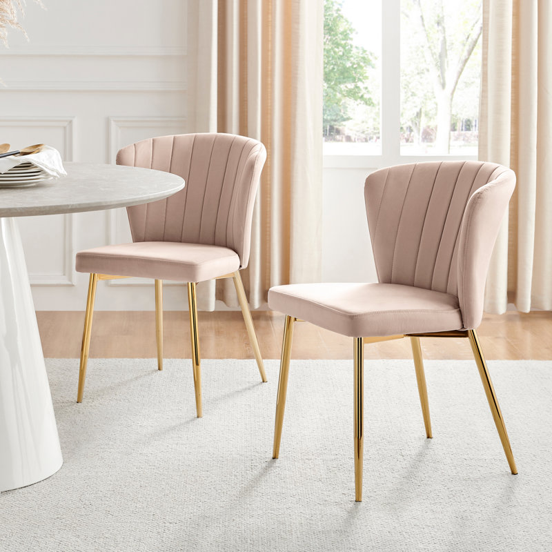 Danno Luxury Scalloped Back Velvet Dining Chairs - Modern Art Deco Style, Pink