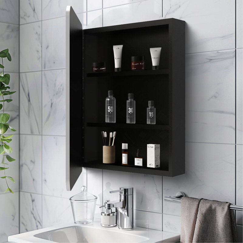 Armoire à pharmacie murale ou en métal argentée avec miroir, H 30 po x l 24 po x P 4,9 po