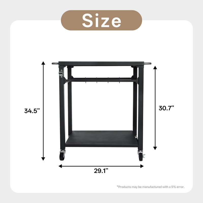 Jalbert 2-Tier Bar Cart with Lockable Wheels - Black