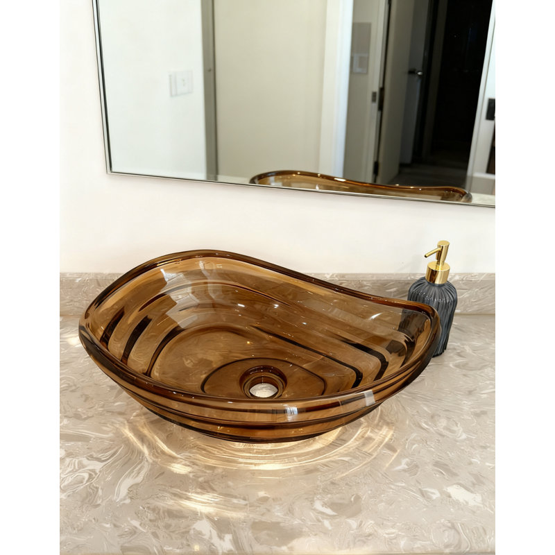 Transparent Amber Glass Vessel Sink, Modern Vanity Bowl With Pop-up Drain For Bathroom | Lav-fws102