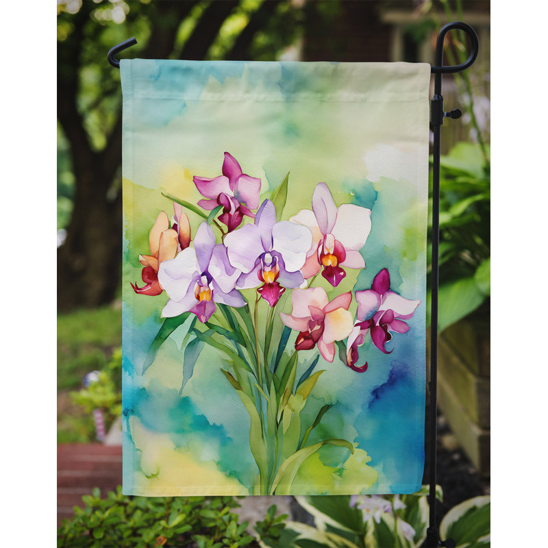 Orchidées dans un drapeau de jardin à l'aquarelle