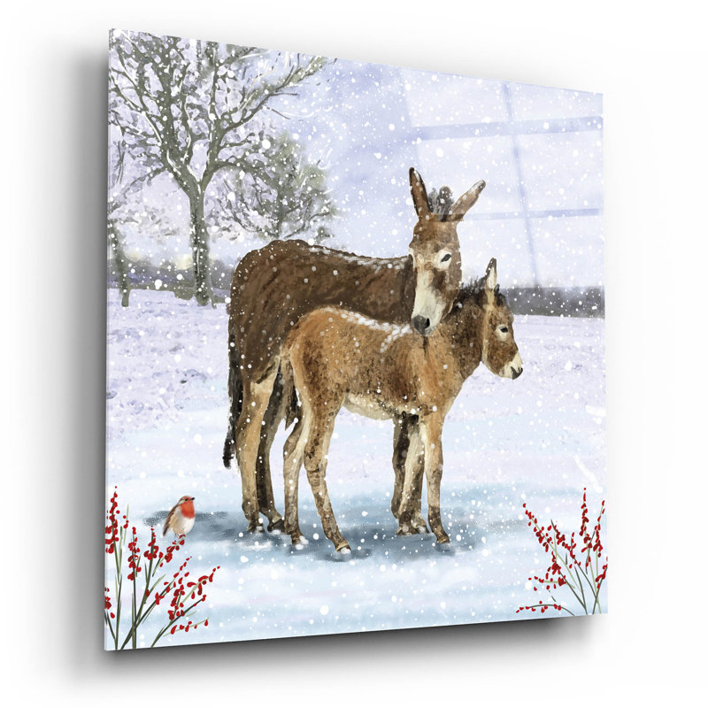  «Donkeys In The Snow» par Elle Media Group SA, art mural en verre acrylique, 12 po x 12 po