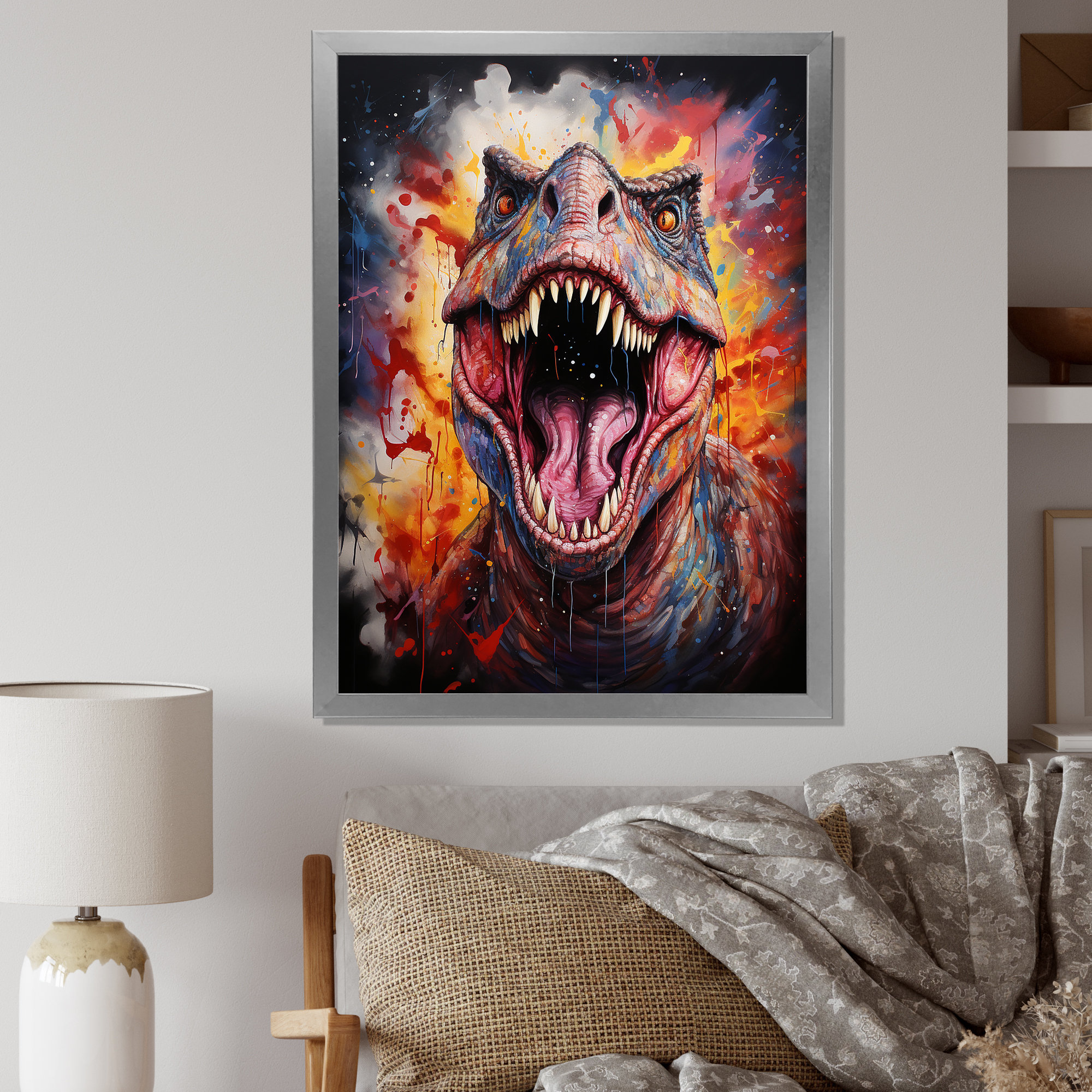 Trinx Colourful Roaring Trex Dinosaur III - Dinosaur Wall Art - Wayfair ...