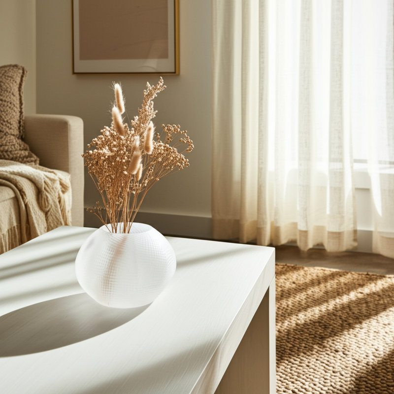 Round Textured Glass Vases with Modern Design and Sculpted Surface Detailing, Decorative Accent Glass Vessels for Settings,