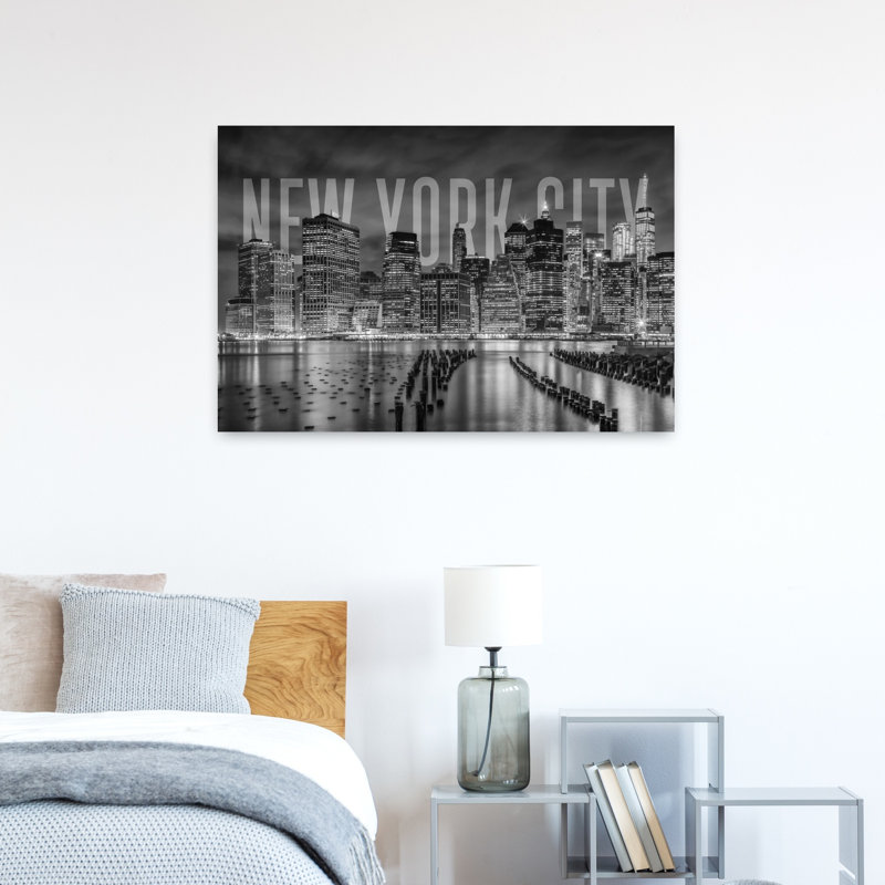 «New York City Night Skyline Modern Abstract Architecture City», art mural, 24" H x 36" W