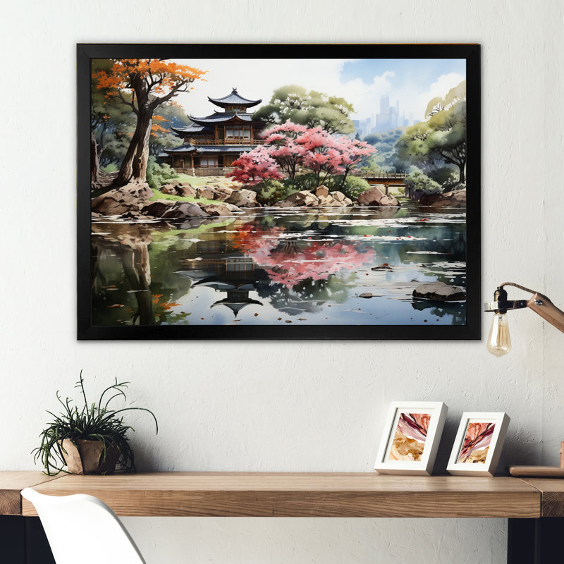 «China Art Zen Garden», art sur toile China Art, Cadre simple noir, H 24 po x l 32 po x P 1 po
