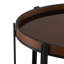 Chariot-bar ovale en noyer foncé à 2 tablettes avec structure en métal noir et verre trempé brun