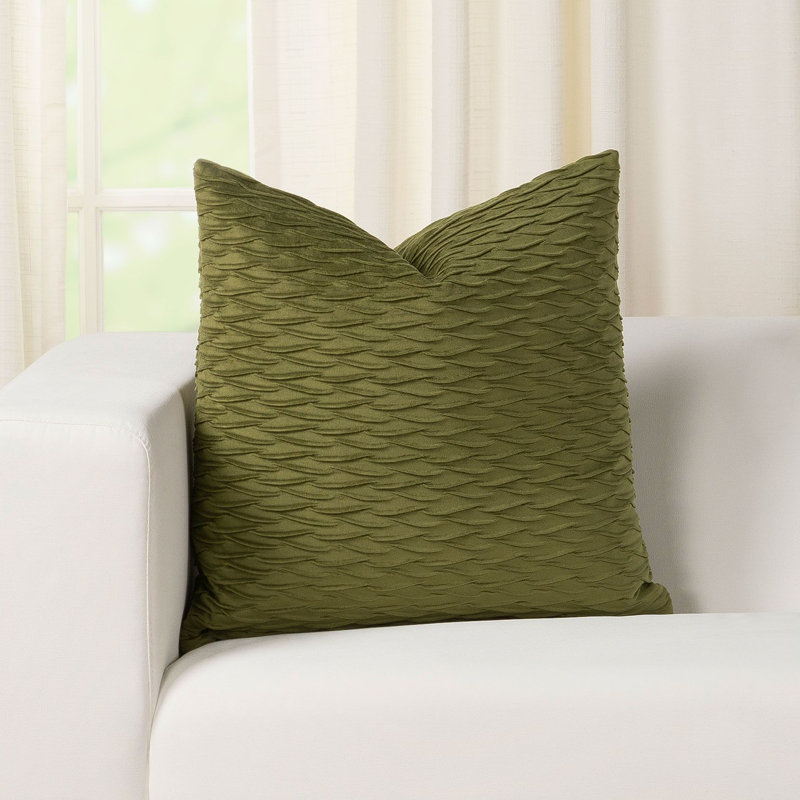Fluctuate Pleated Velvet Throw Pillow, 16" x 16", Olive