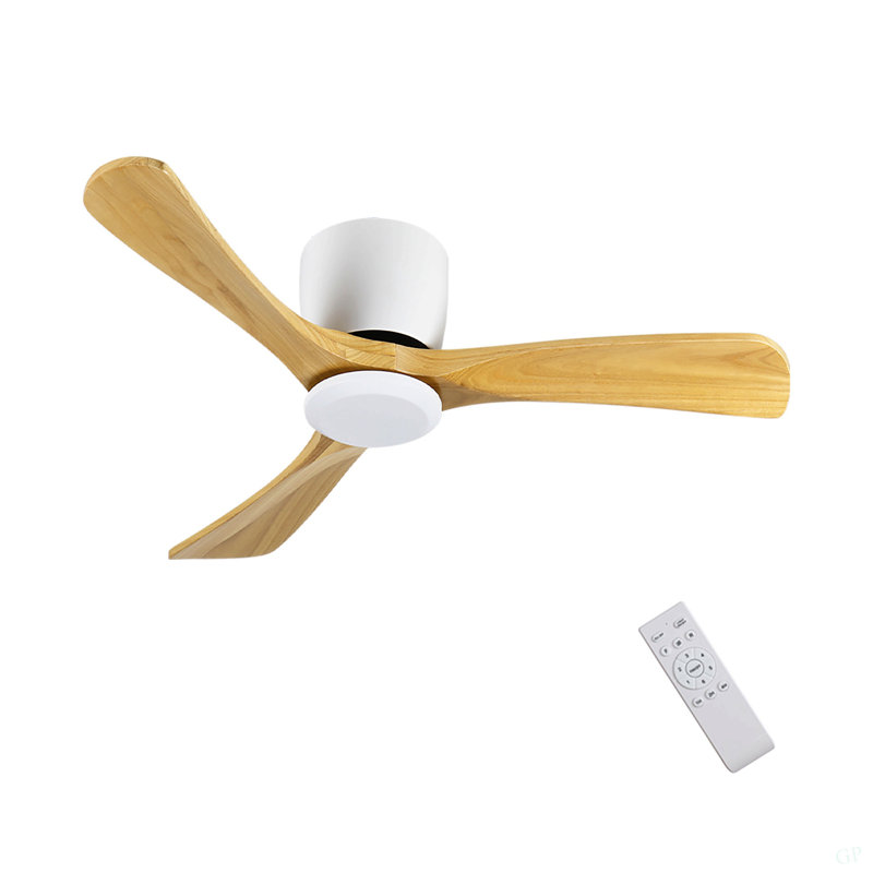 52 Inch Ceiling Fan No Light With Remote Control, Low Profile Flush Mount Ceiling Fan Without Light,Noiseless Reversible DC Motor With Timer