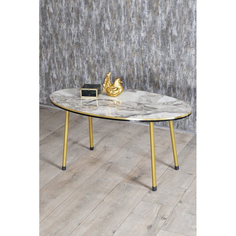 Alaric Living Room Table Set, White Marble