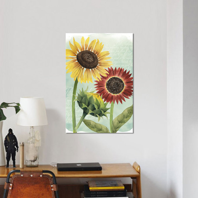 «Sunflower Study II», reproduction d'art sur toile, H 26 po x l 18 po x P 1,5 po, Toile avec cadre noir, Pas de tapis
