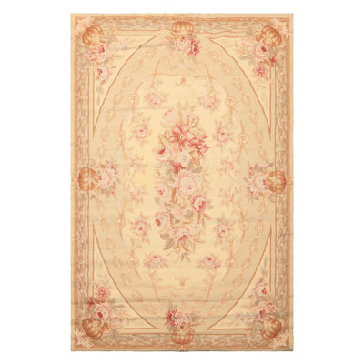 Tapis traditionnel beige en laine tissé à la main 4 x 6