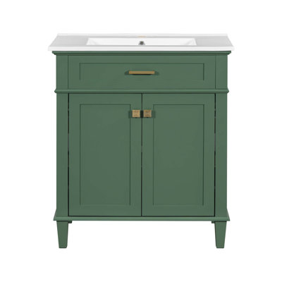 Meuble-lavabo de 30 po avec lavabo en céramique, porte à fermeture en douceur et tablettes réglables