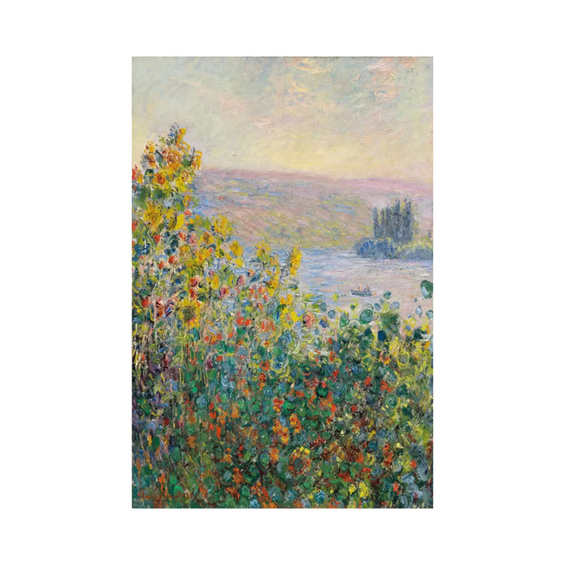 Parterres de fleurs à Vetheuil par Claude Monet - reproduction d'art, H 48 po x l 32 po x P 1,5 po, Toile tendue